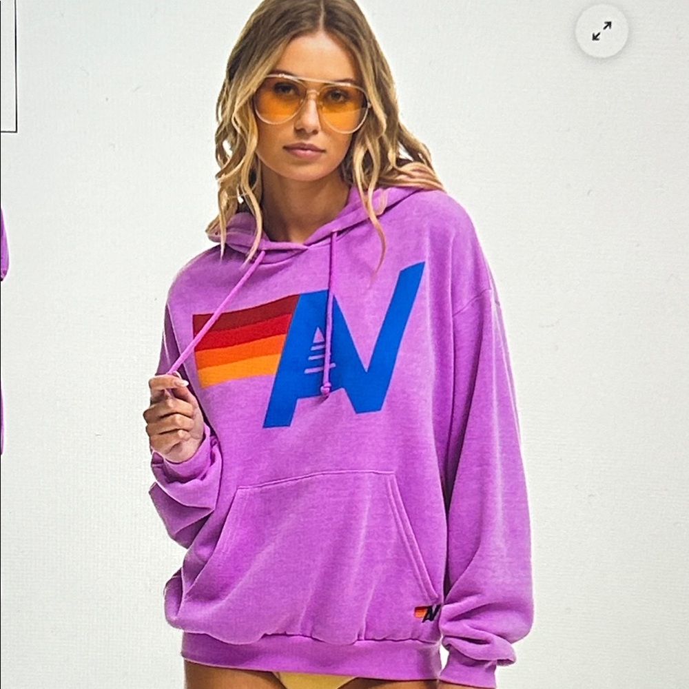 Aviator Nation Purple Hoodie with Rainbow Stripe